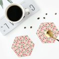 thumbnail image 4 of Yiaed Strawberry And Flowers Print Leather Coasters for Drinks - Cup Coasters Coffee Table Kitchen Table Bar, Home & Office Gifts Handmade Drink Coasters-Hexagon, 4 of 6