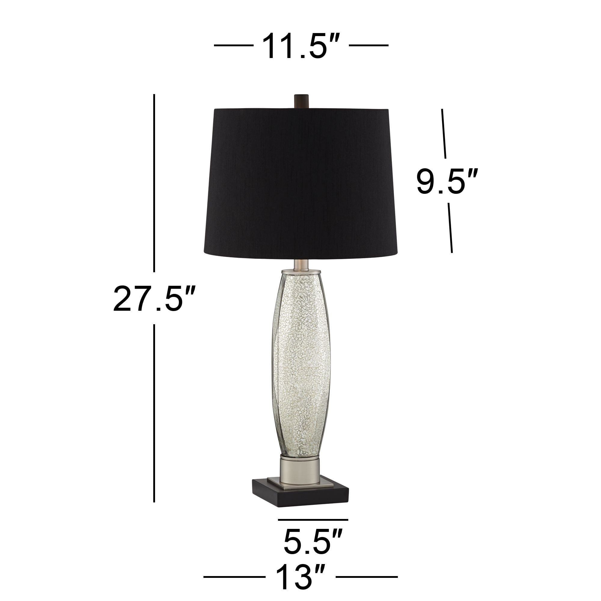 Regency Hill Landro Modern Mid Century Table Lamps 27 1/2" Tall Set of 2 Mercury Glass Black Drum Shade for Bedroom Living Room Bedside Office Family