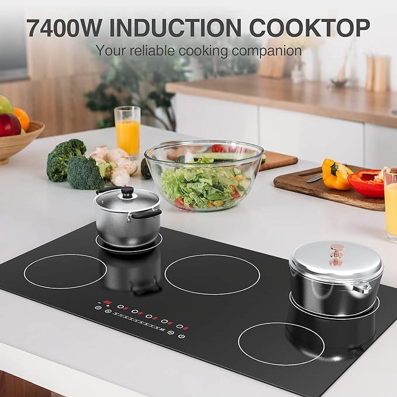 Induction Cooktop 36 Inch Induction Cooker 5 Burner Built in 7400W Hot Plates for Cooking with Sensor Touch Control Child Safety Lock Suitable for Magnetic Pans without Plug Walmart