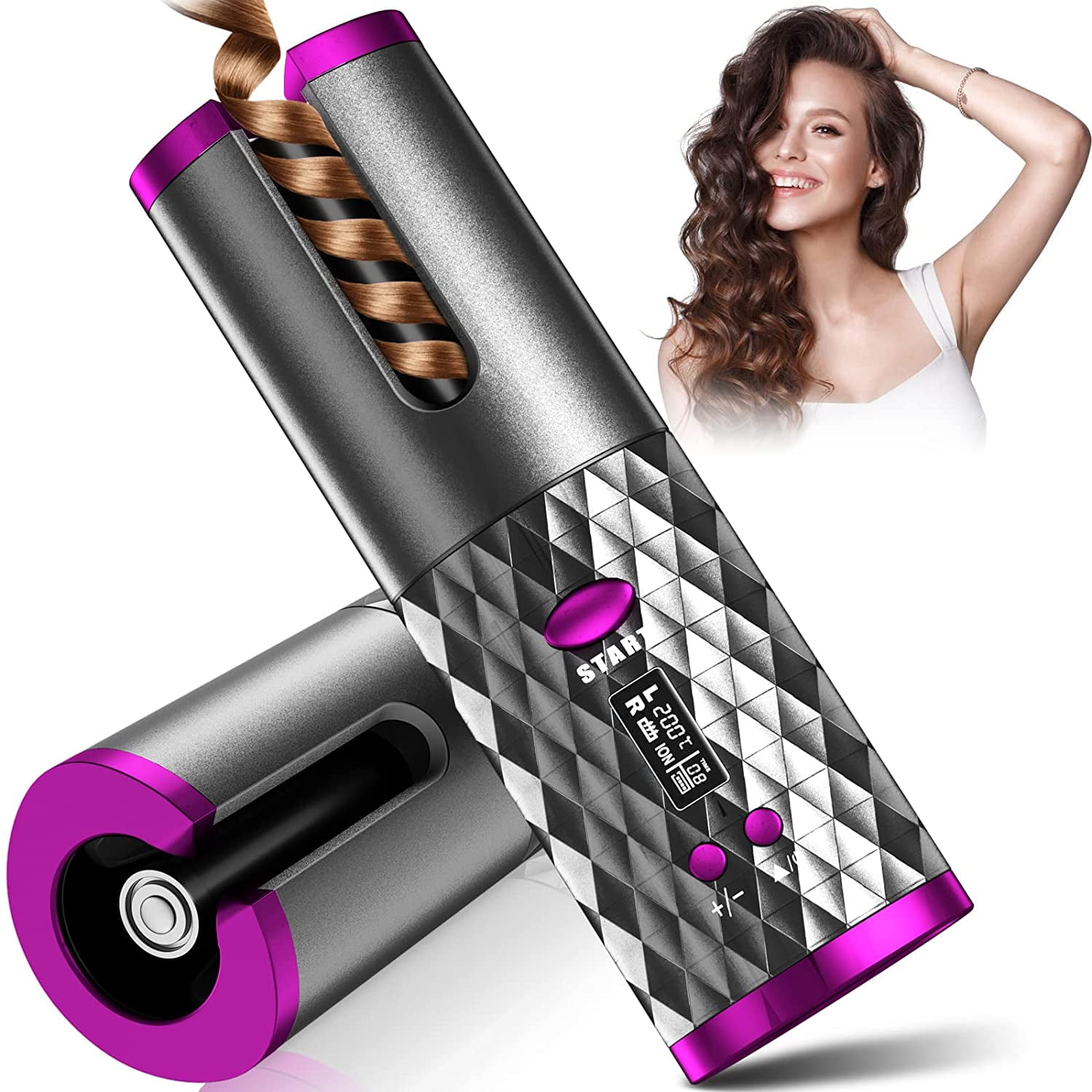Automatic Curling Iron, Cordless Hair Curler w/ 6 Temp & Timer