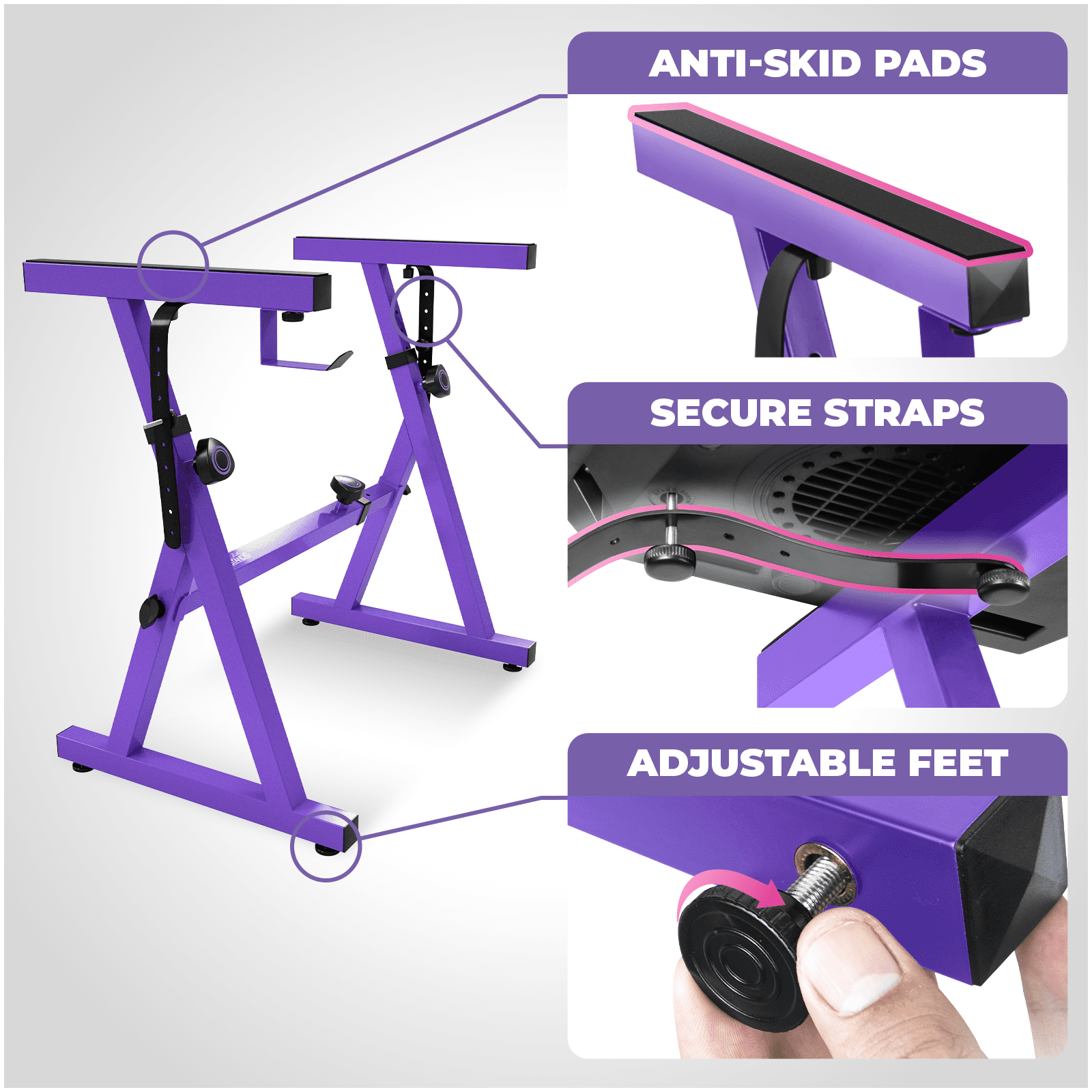 Liquid Stands Purple Piano Keyboard Music Stand and Adjustable Piano Bench, Chair, Stool Set - Fits 54-88 Key Electric Pianos