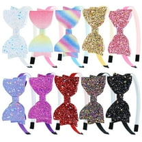 10 Pieces Sparkling Sequin Bow Plastic Headbands with Teeth Hair Bands Hairbow Accessories for Toddlers Kids Teens Girls