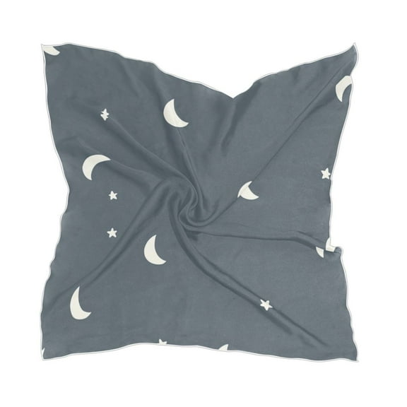 Moon and Star Pattern Design 23.62x23.62in Square Scarf Silk like Fabric Single Sided Print with 10 Hair Clips
