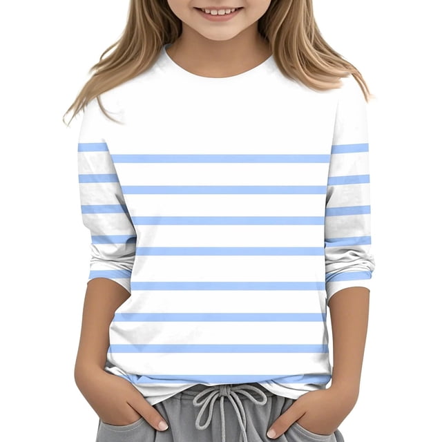MeetoTime Mode Enfants Couleur Unie Imprimé Manches 3/4 Col Rond Hauts T-shirt pour Garçons Filles