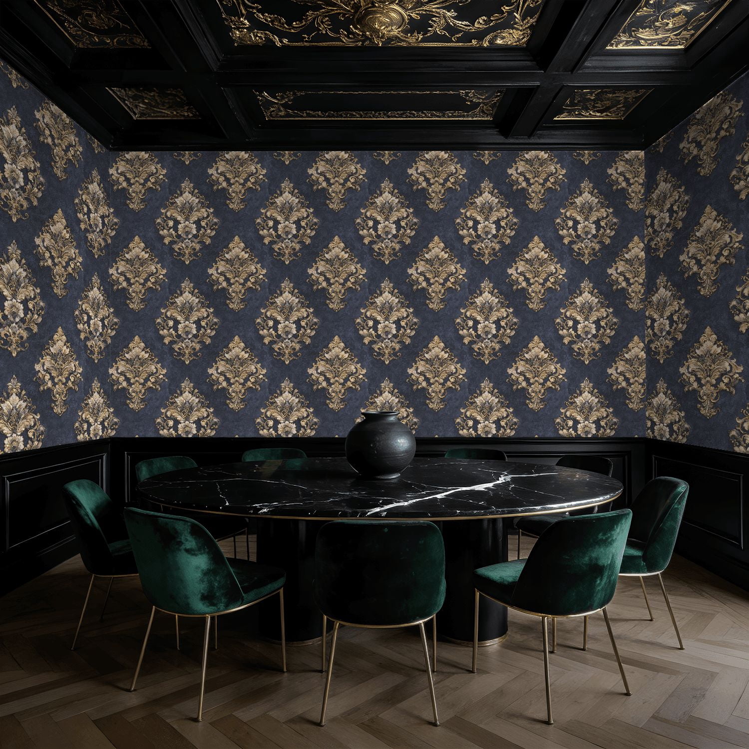 Baroque Peel and Stick Wallpaper Royal Estate Inspired Vintage Damask Gold Accents Wall Mural 23.6in x 9.8ft Self Adhesive Removable Wall Paper Renter Friendly Wallpaper for Bedroom Livingroom Men