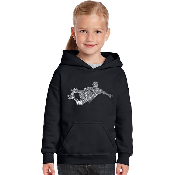 LA Pop Art Girl's Word Art Hooded Sweatshirt - POPULAR SKATING MOVES & TRICKS
