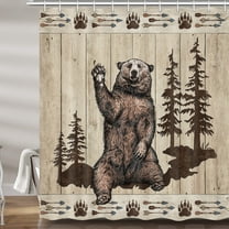 Rustic Bear Shower Curtain, Funny Country Cabin Forest Animals Print Fabric Shower Curtains Set for Bathroom, Dark Brown Woodland Restroom Decor Accessories with Hooks 72X 72 Inch
