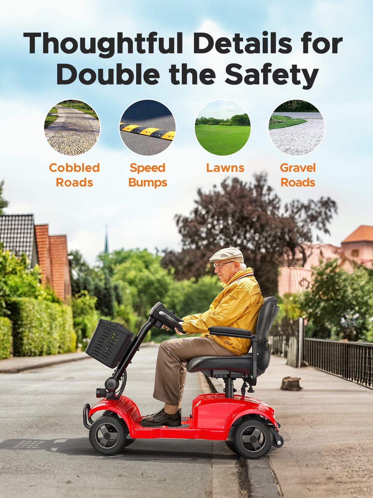 ENGWE 4 Wheels Mobility Scooter for Seniors & Adults , Electric Foldable Mobility Scooter with Rotating Chair Basket Headlights Folding Wheelchair for Short Travel ,Red