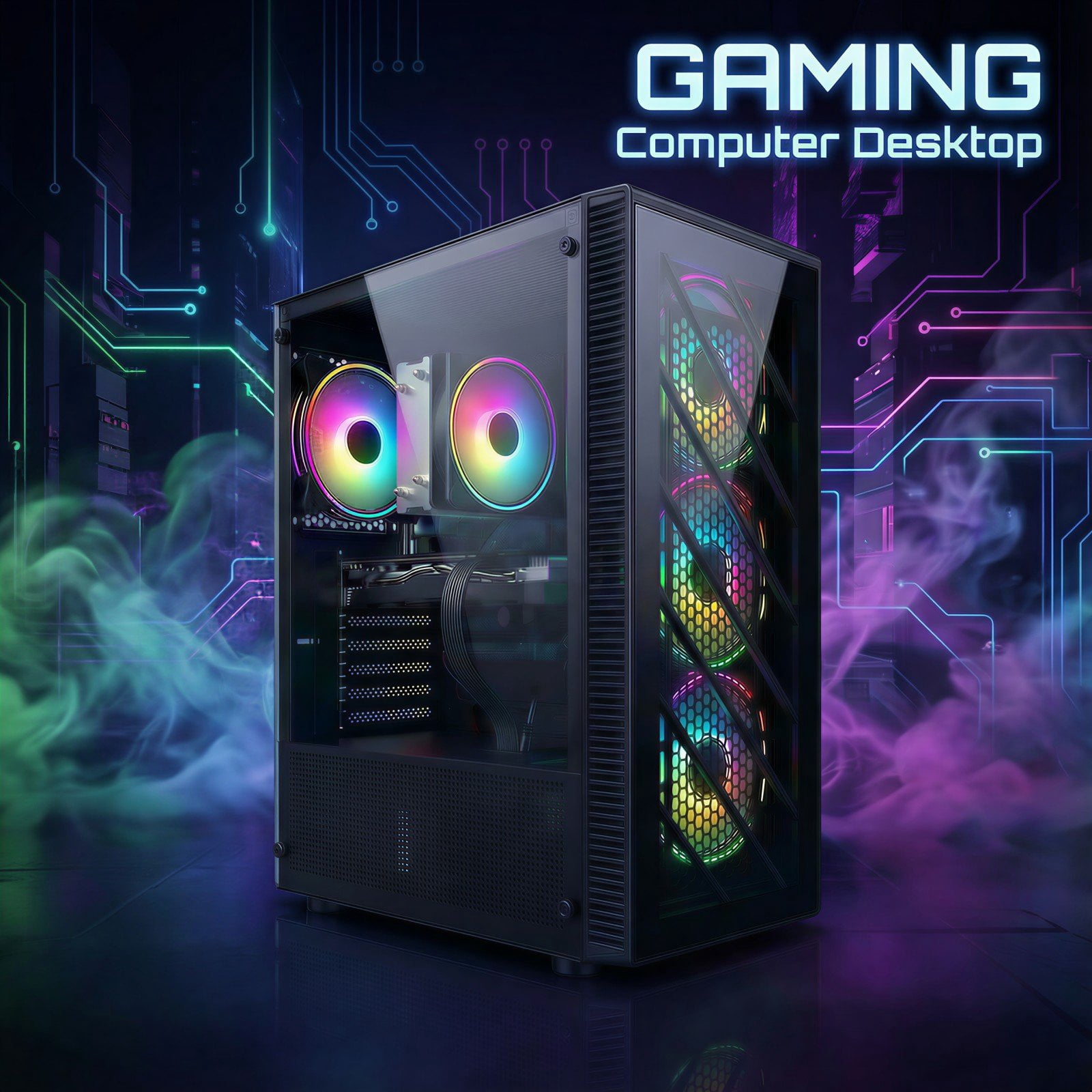 STGAubron Gaming Desktop PC, Intel Xeon E5 3.5G, 16G RAM, 512G SSD, RX 590 8G, 600M WiFi, BT 5.0, RGB Fan x4, Win 11 Home