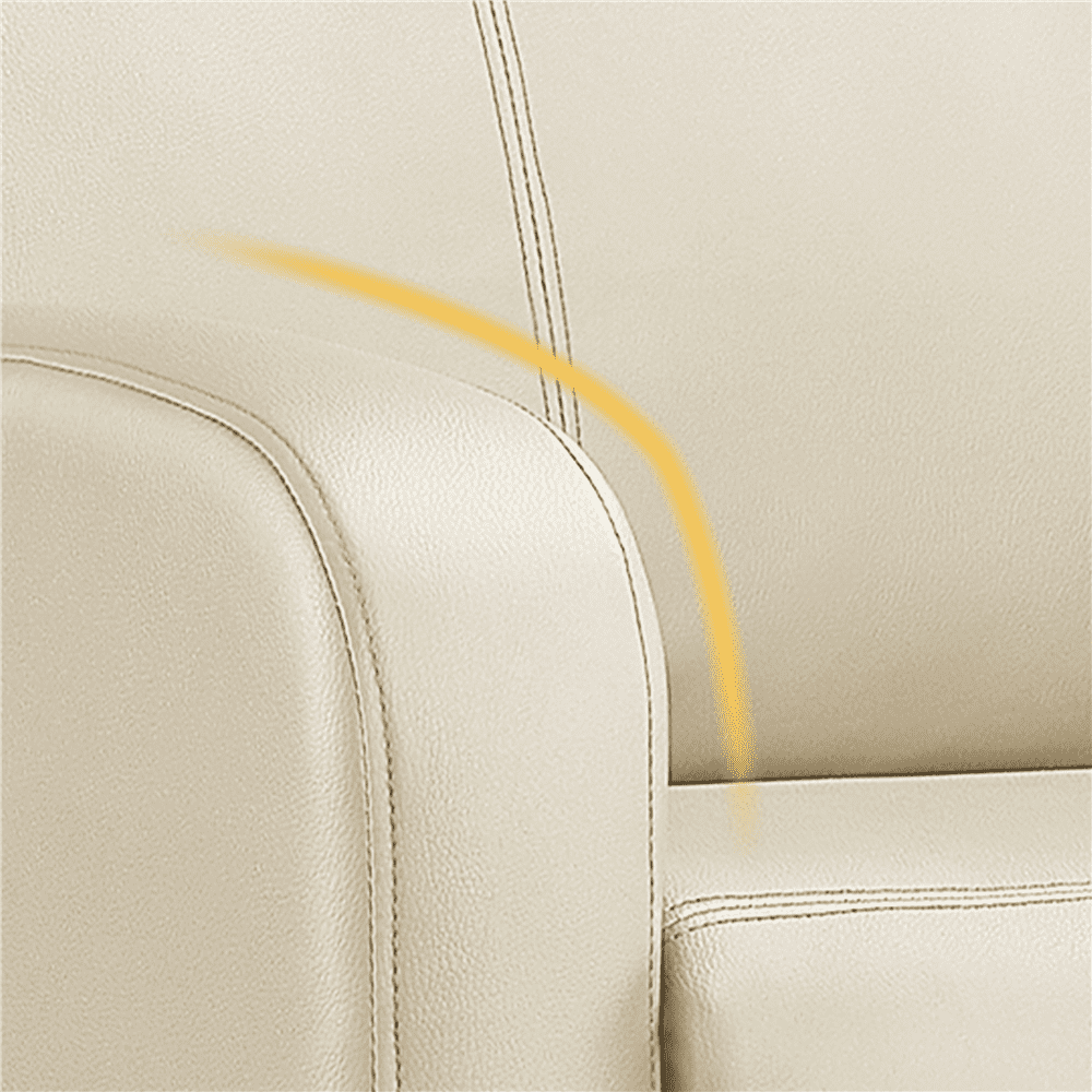Alden Design Faux Leather Push Back Theater Recliner Chair with Footrest, Cream