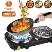 2000W Electric Double Burner Coil Stove-Portable Hot Plate Electric for Cooking, Countertop RV Hotplate with Non-Slip Rubber Feet and 5 Temperature Adjustments