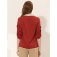 thumbnail image 3 of INSPIRE CHIC Blouse de Travail Élégante pour Femmes avec Bordure Contrastée, Col en V, Manches Longues Retroussables, Rouge Brique TG, 3 of 4