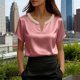 thumbnail image 3 of Eres Más Que Una Camisa de Puntuación de Prueba Moda de Verano de Mujer Color Sólido Casual Cuello en V Top de Manga Corta Mujeres Tops de Verano Casual, 3 of 5