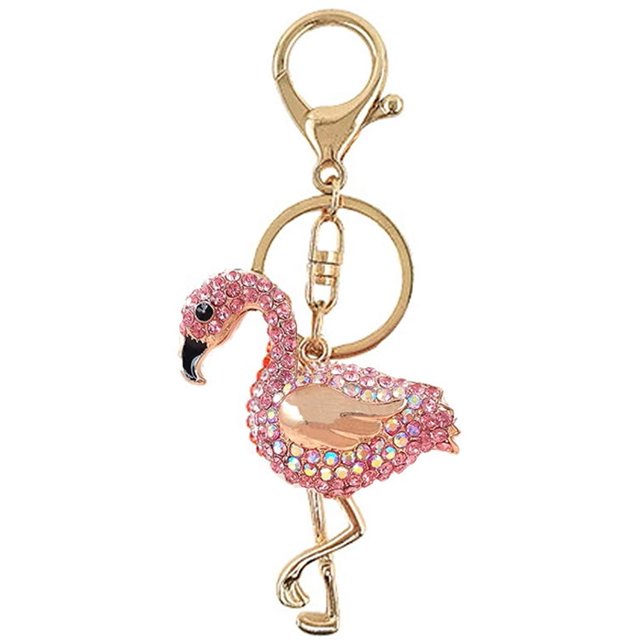 Flamingo Alloy Rhinestones Keyring,Gold Sparkling Charm Keychain Pendant