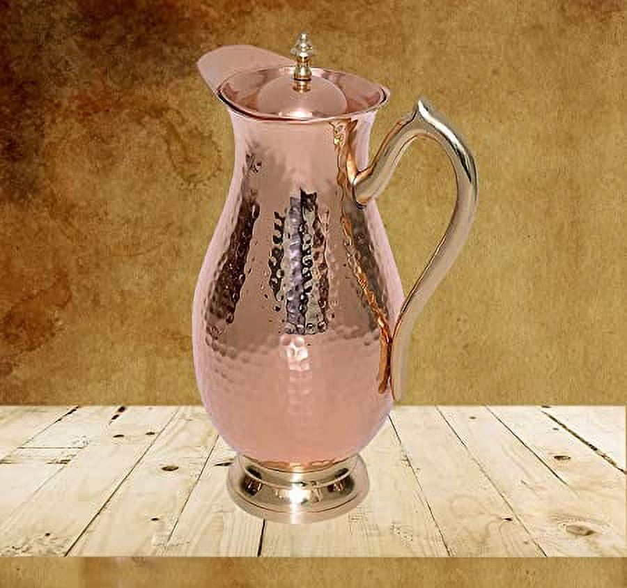 SAI DECORATIVE Pure Copper Royal Jug Water Pitcher Copper Hammered Drinkwater Jug for Ayurveda Healing Capacity 2 litter (1Jug & 2glass)