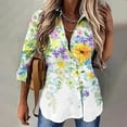 thumbnail image 2 of Womens Button Down Shirts Long Sleeve V Neck Work Office Blouses Collared Loose Fit Floral Printed Work Tees Tunics, 2 of 5