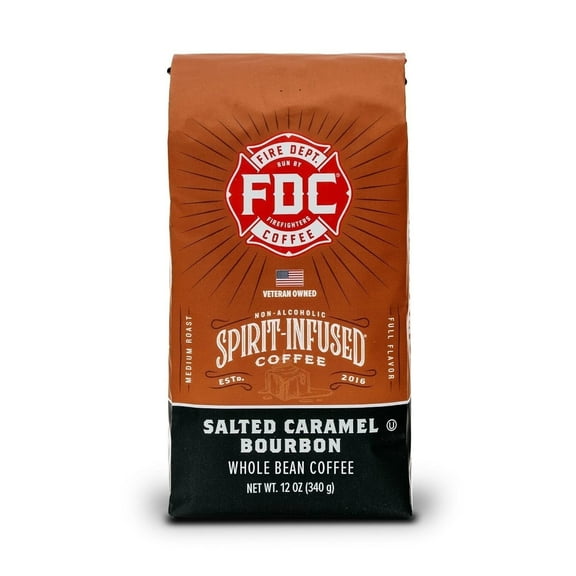Fire Department Coffee Salted Caramel Bourbon Infused Medium Roast Premium Whole Bean Coffee, 12 oz
