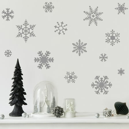 Winter Snowflakes Christmas Decals and Decor Vinyl Lettering Decal Stickers Self Adhesive - Medium Set- Qty 27 - Sizes Range from 2"-7" - Color: Metallic Silver