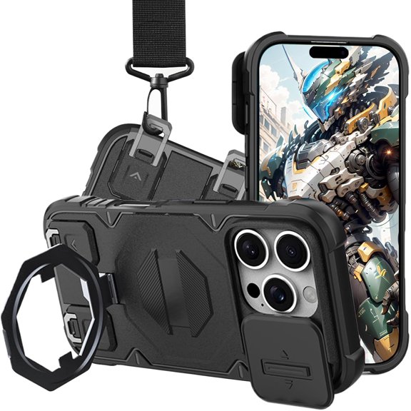 for Apple iPhone 16 Pro Case Crossbody Compatible for MagSafe, Military-Grade Protection Adjustable Lanyard Case wiht Kickstand & Slide Camera Cover for iPhone 16 Pro JZ