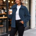 thumbnail image 5 of WIZUTIZ Women's Solid Color Double-Sided Fleece Jacquard Lapel Collar Jacket Long Sleeve Warm Winter Coat Loose Fit Cozy Outerwear with Pockets, 5 of 8