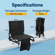 SPECSTAR Portable Stadium Seat for Bleachers, 2 Pack Folding Padded Cushion with Back Support, Waterproof & Lightweight Chair with Cup Holder, 350lb Capacity