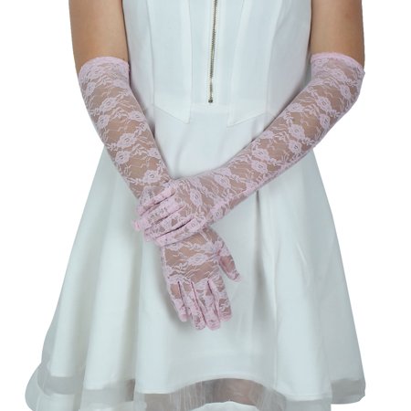 Xcr Womens Mitten - Adult Women Lace Full Finger Mittens Outdoor Sun Resistant Long Gloves Pink Pair