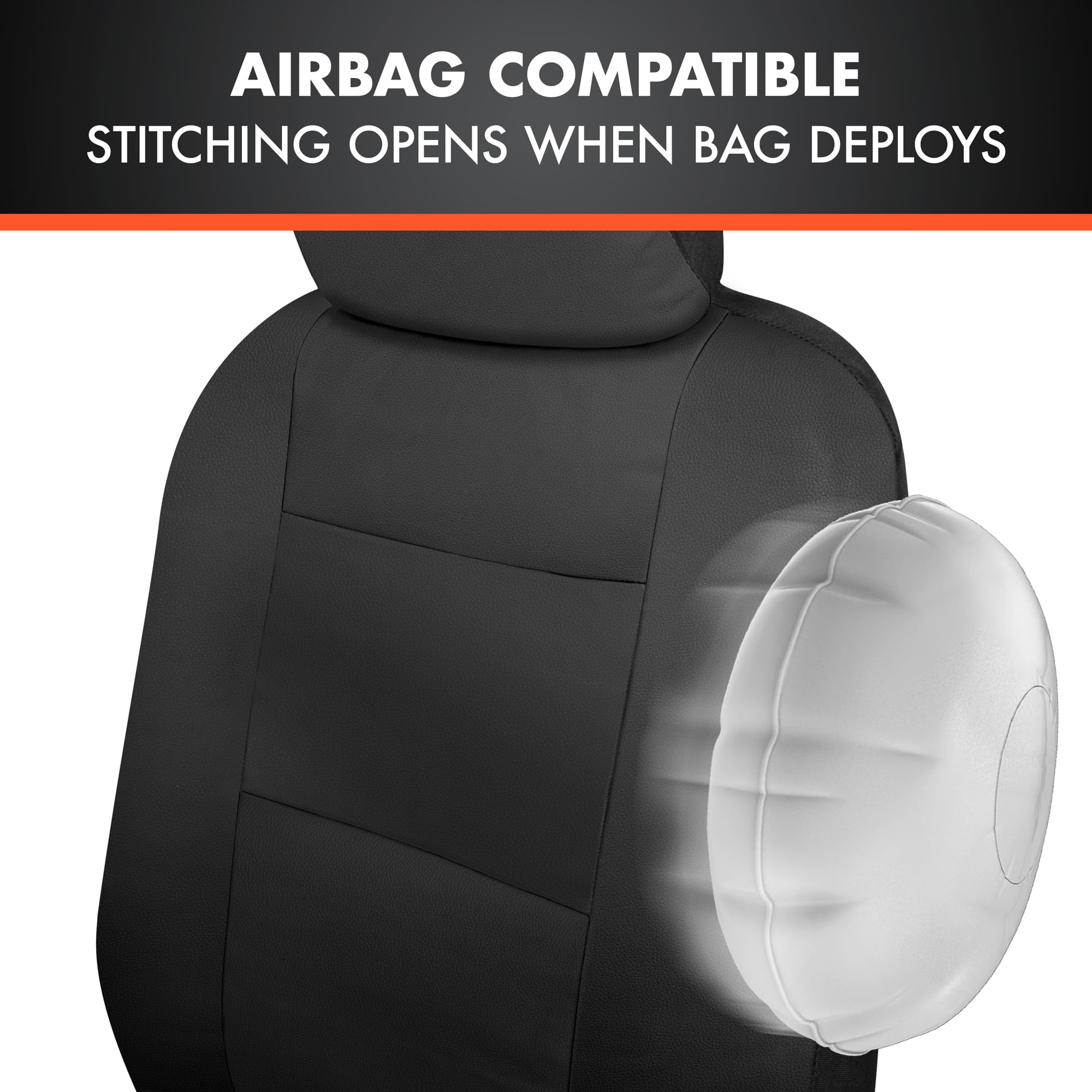 BDK Classic Black Faux Leather Car Seat Covers Full Set, Front & Rear Bench Seat Cover for Cars Trucks SUV