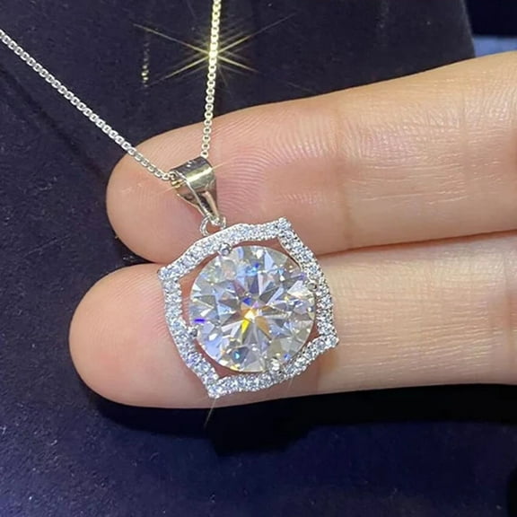 Certified 2.00CT Round Brilliant Cut Moissanite Square Pendant Necklace in 925 Sterling Silver with 18" Chain – Women's Fine Jewelry