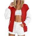 thumbnail image 2 of Qzwdhjm Varsity Jackets for Women Button Down Baseball Jacket Color Block Long Sleeve Bomber Coats Loose Casual Coat with Pockets, 2 of 6
