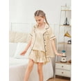 thumbnail image 5 of Aideaone Girls Silk Pajama Sets 3pcs Button Down Kids Satin Pjs set Short Sleeve Sleepwear 6-13 Years, 5 of 7