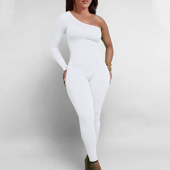 AGWOLF Bodycon Jumpsuit for Women Stretchy Off the Shoulder Rompers Ribbed Knit Fashion Jumpsuit
