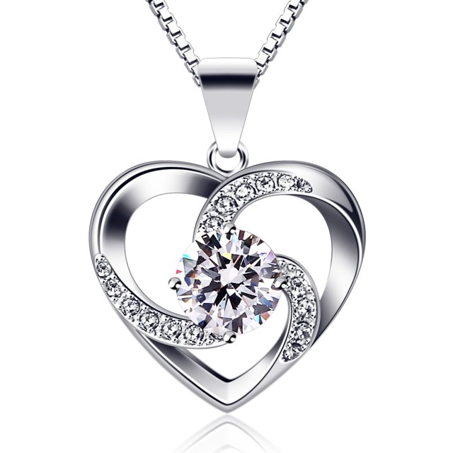 Diamante blanco oro platino (colgante único sin cadena con colgante en forma de corazón