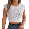 thumbnail image 1 of AherBiu Crop Tops pour Femmes Été Tricoté Crochet Couleur Unie Col Rond Manches Courtes Coupe Ample Pulls Tees, 1 of 5
