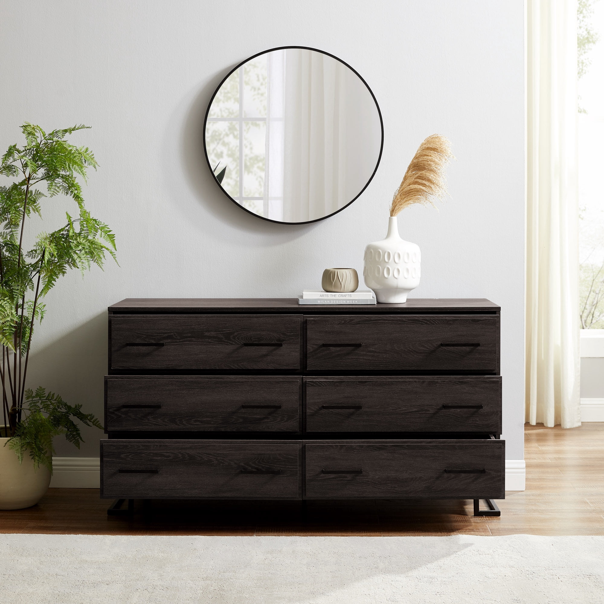 Walker Edison Contemporary Angle-Leg 6-Drawer Dresser, Charcoal