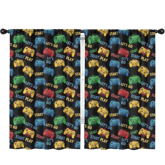 Blackout Kids Curtains,Game Controller Black Pattern Children's Insulated Curtains Set Of 2,Bedroom Essentials,Toddler Room Decor 52"x84"