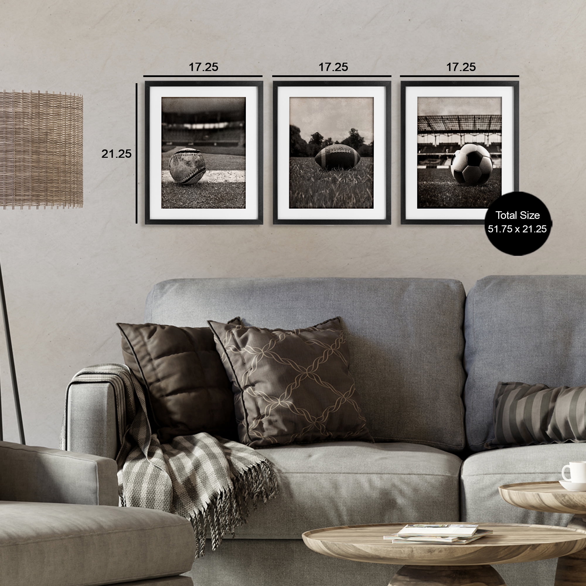 Stupell Industries Vintage Sports on Field 3 Piece Black Framed Print Under Glass Set, design by Marcus Prime