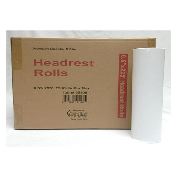 Head Rest Paper Rolls 8.5"x225', 25 Rolls - Clinical Health Service - Exam Table Paper - Facial Treatment Couch Paper - Disposable Spa Paper