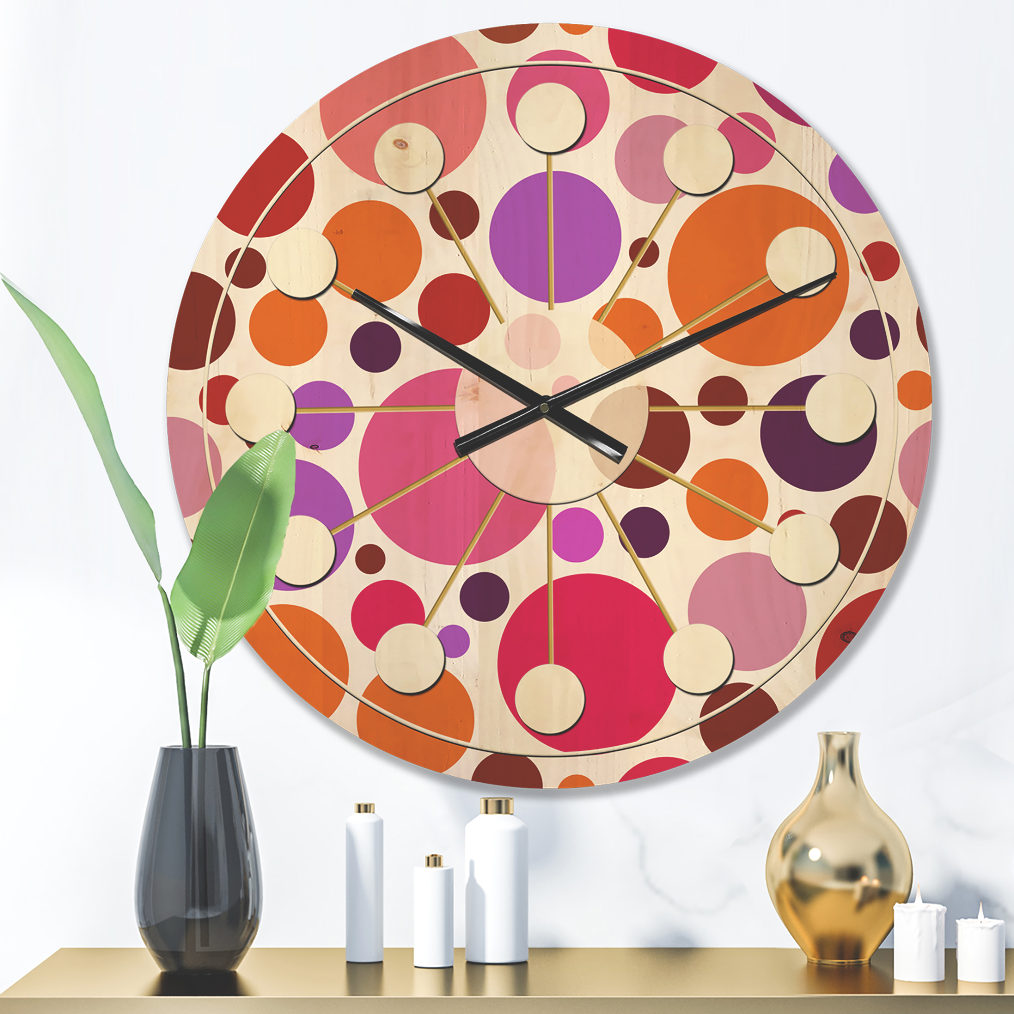 Designart 'Abstract Geometric Circular Retro Pattern II' Mid-Century Modern Wood Wall Clock