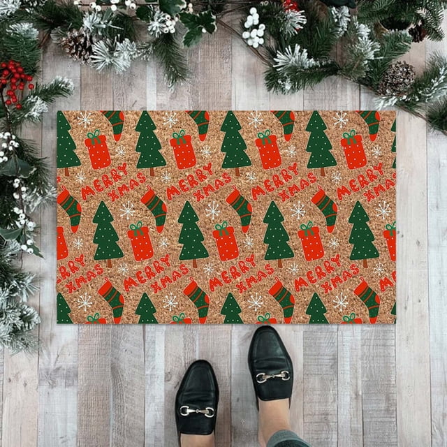 Hbdhejl Custom Christmas Tree Red Truck Door Mat Personalized Christmas Tree Red Truck Merry Christmas Door Mat Personalized Holiday Rug