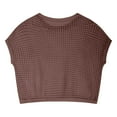 thumbnail image 4 of JGGSPWM Womens Summer Scoop Neck Short Sleeve Sweater Casual Crochet Hollow Out Knit Tops Pullover Shirts Beach Coverup Brown L, 4 of 6