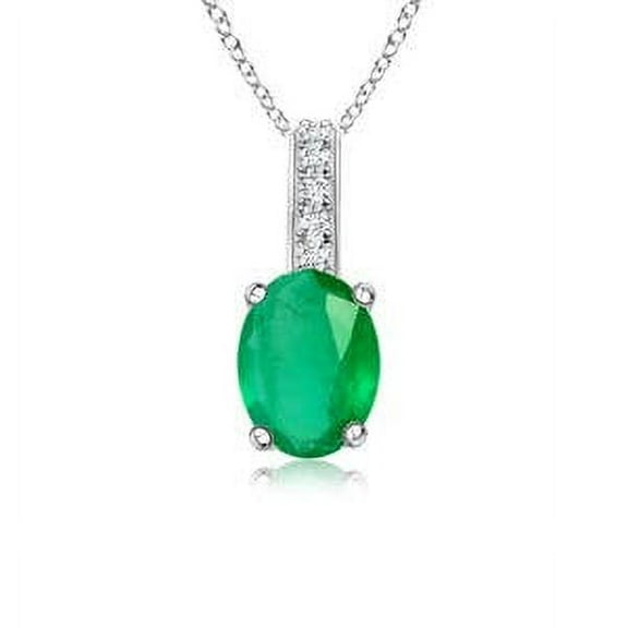 ANGARA Natural Oval Emerald Solitaire Pendant with Diamond Bale in 14K White Gold for Women (Size-6x4mm) | May Birthstone, Birthday, Anniversary, Jewelry Gift for Women | Natural Emerald Necklace