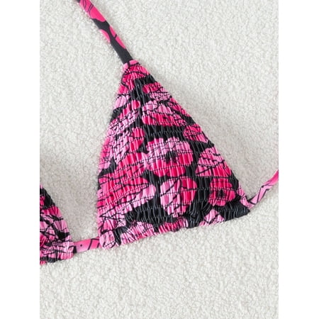 Swim Mod Women Floral Print Halter Neck Bikini Top Set  Vacation Beach