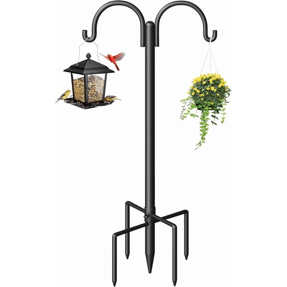 Double Shepherds Hooks for Outdoor, Heavy Duty Bird Feeder Pole with 5-Prong Base - Rust-Proof, Adjustable Hanger Garden, Wedding Decor & Hanging Plants