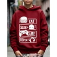 thumbnail image 3 of "EAT SLEEP GAME REPEAT" Print Casual Graphics Hoodie For Kids, Stylish Pullover Long Sleeve Top, Boy's Clothes, As Gift, 3 of 8