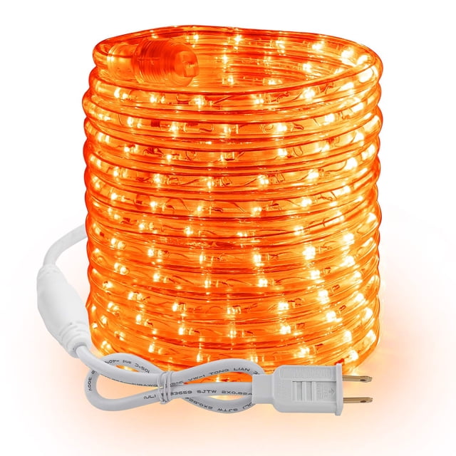 Luces tipo cuerda, naranja brillante, 18 pies, 216 LED, 120 V, resistentes al agua