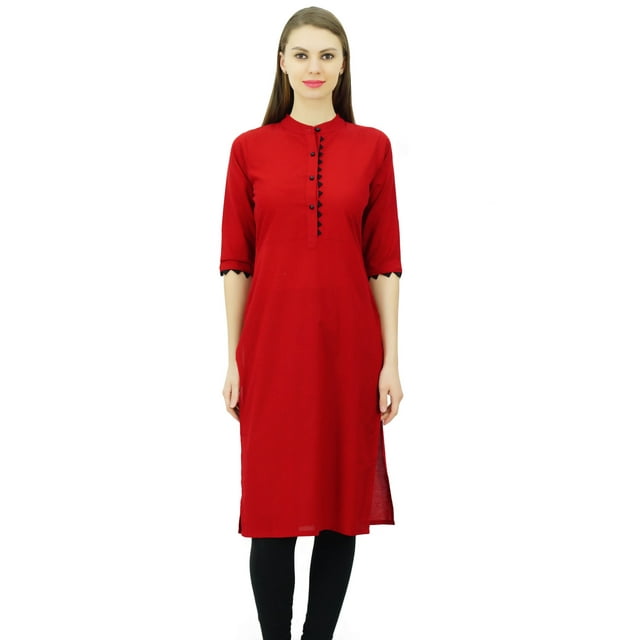 Phagun Kurti en Coton Uni Tunique Designer Col Mandarin Kurta Ethnique Décontractée Blouse
