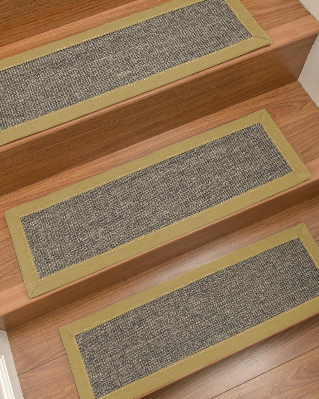 Natural Area Rugs "Shadows" Sisal Greyish Blue, Custom Stair Treads (9