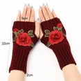 thumbnail image 6 of Eoperou 1 Pair Knitted Gloves Fingerless Flower Embroidery Thumb Hole Elegant Stretchy Cold Resistant Soft Autumn Winter Women Writing Gloves for Outdoor, 6 of 8