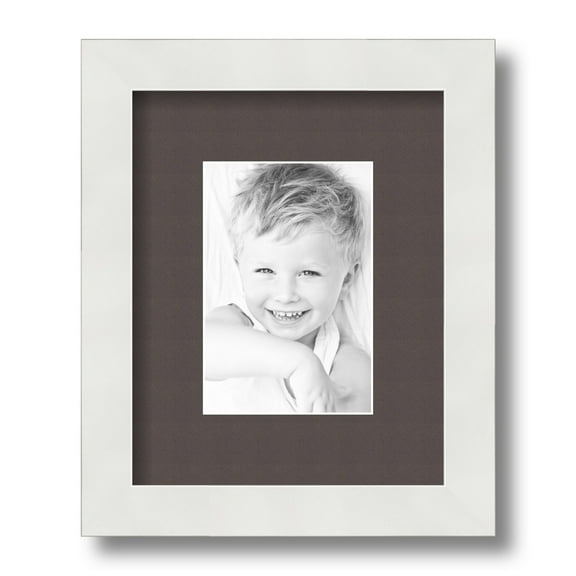 ArtToFrames 8x10" Matted Picture Frame with 4x6" Single Mat Photo Opening Framed in 1.25" Satin White Frame and 2" Chestnut Mat (FWM-3966-8x10)