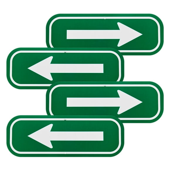 Uxcell 4-Pack White Arrow Signs, 9.84 x 3.54 Aluminum Reflective One-way Arrow Sign for Outdoor Lawn Garden Decorations, Street Sign [Green/White]